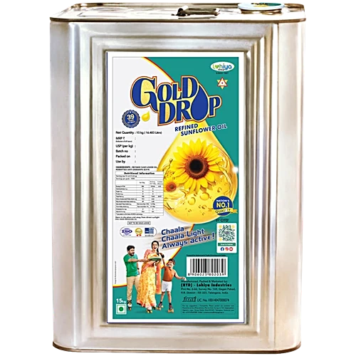 Gold Drop Refined Sunflower Oil, 15 kg Tin
