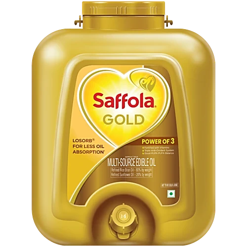 Saffola Gold Oil - Power of 3, Blend Of Rice Bran & Sunflower Oil, 15 L Jar