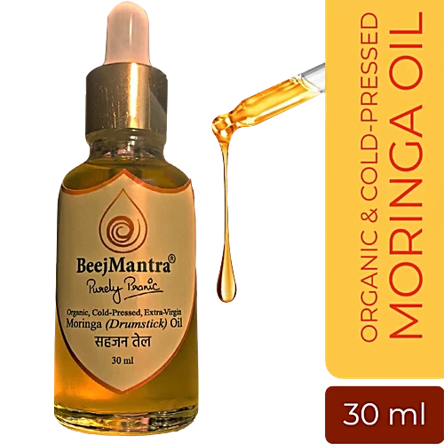 BeejMantra Moringa Oil - Organic, Cold-Pressed, Extra Virgin, 30 ml Bottle