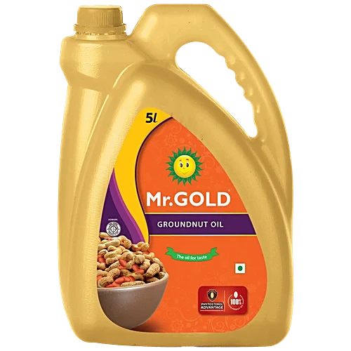 Mr. Gold Filtered Groundnut Oil - 15% Low Absorption, Natural Cooking Medium, 5 l CAN