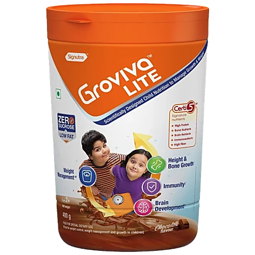 Groviva Lite Scientifically Designed Child Nutrition To Manage Growth & Weight-Chocolate, 400 g Jar