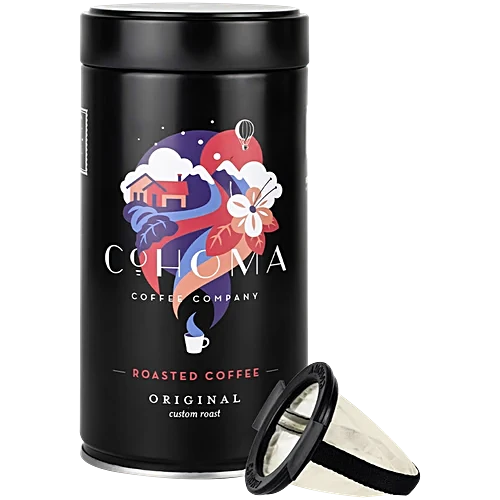 Cohoma Coffee Company On The Go Roasted Coffee Brew Cup Original Custom Roast, 250 g Tin